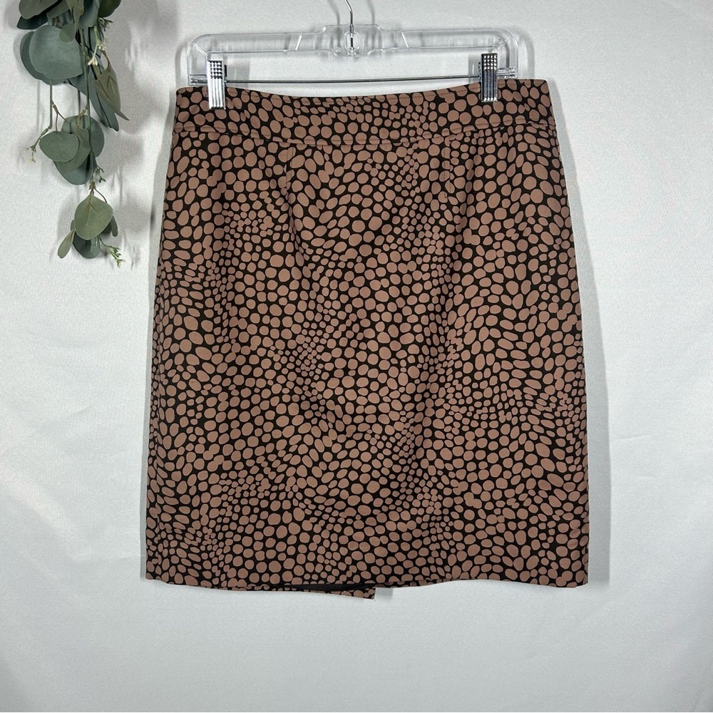Loft | Cotton Silk Blend Patterned Brown Pencil Skirt Polka Dot Women’s Size 12